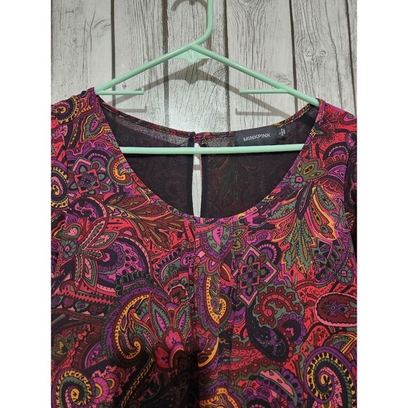 Minkpink Dress L Hippie Paisley Boho Colorful Psychedelic Bell Sleeve Festival - Picture 4 of 10